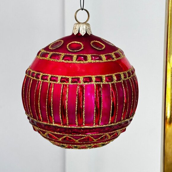 Spode Glass Christmas Ornament Round Ball Red Pink Gold Vintage Large Rare - Picture 1 of 6
